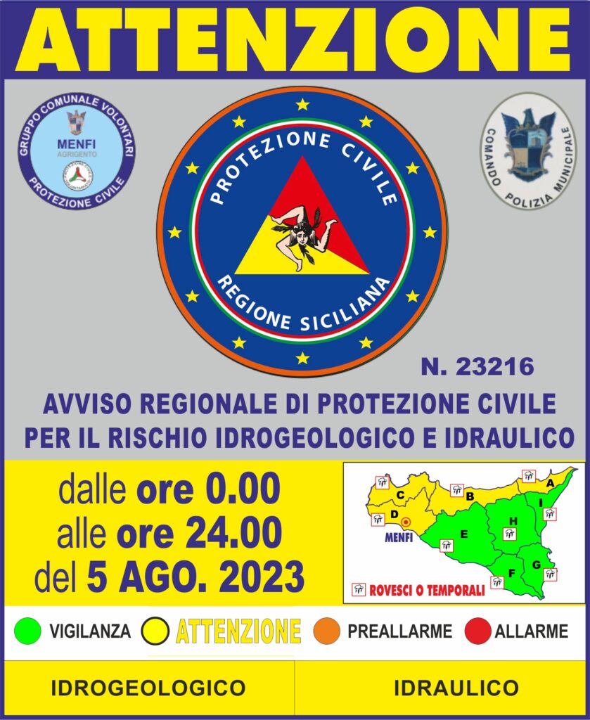 AVVISO REGIONALE DI PROTEZIONE CIVILE PER IL RISCHIO METEO-IDROGEOLOGICO E IDRAULICO N.23216